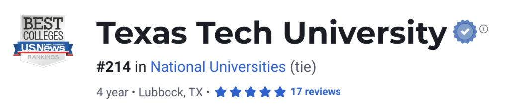 Texas Tech University Rankings